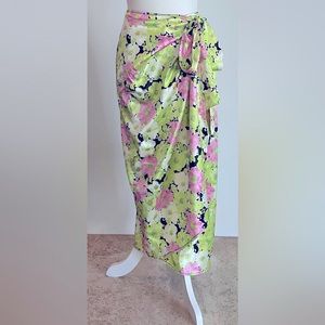 WAYF Neon Floral Satin Wrap Skirt